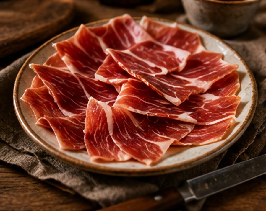 Lonchas de jamón ibérico recién cortadas